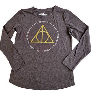 Harry Potter Deathly Hallows Shirt Kids Large 10-12 Gray Long Sleeve Tee
